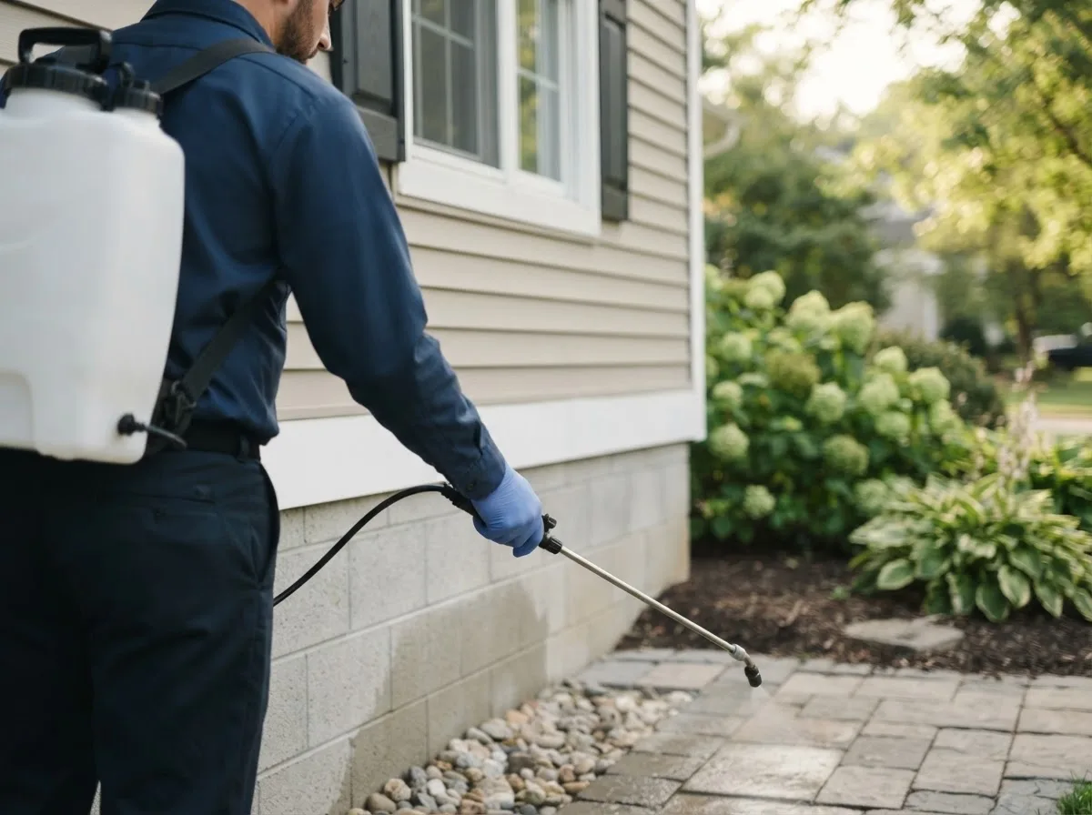 Pest control technician inspecting a home in Latty, OH